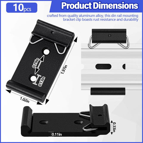 10 Pack Din Rail Mount Clips 1.02 Inch Wide Snap In Universal Brackets Fixed Clamp Black Aluminum Alloy Relay Clip Dimensions