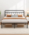 Built Tough Full Size Metal Bed Frame With Sleek Headboard And Scratch Proof Finish Black Platform in a cozy bedroom setting.