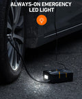 Portable 12V Digital Tire Inflator With Auto Shutoff, Real Time Pressure Display, Preset Tire Pressure, 150 PSI in use on car tire