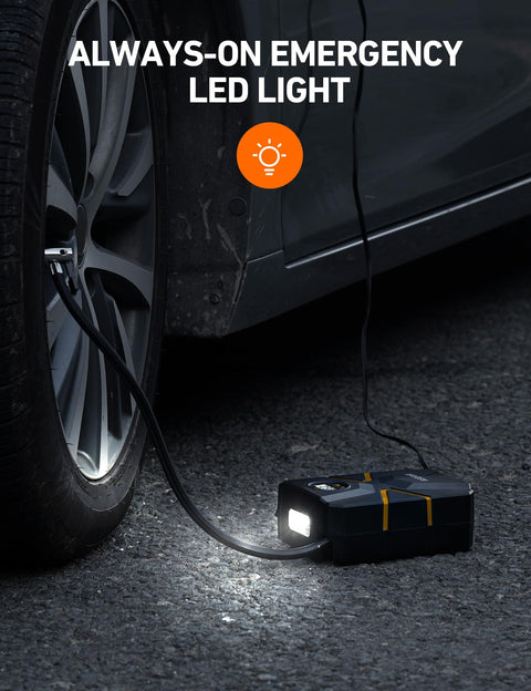 Portable 12V Digital Tire Inflator With Auto Shutoff, Real Time Pressure Display, Preset Tire Pressure, 150 PSI in use on car tire
