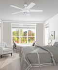 Bedroom with Octavia 52 Inch Industrial Style LED Ceiling Fan With Light Remote Control Dual Mounting Options Five Dual Finish Blades