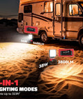 Led Work Light For 18V Lithium Battery Tools 54W 5400Lm Cordless Flood Light with USB-C charging lighting up a camper van