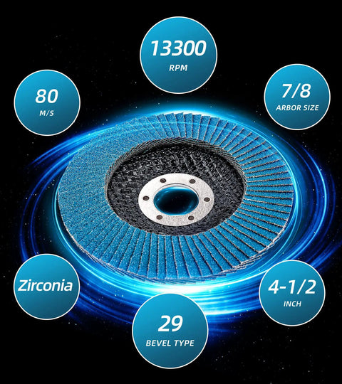 Flap Disc Grinding Wheels Set For Angle Grinder 4.5 Inch Aluminum Oxide Discs 20 Pack Grit 40 80 120 shown with specs