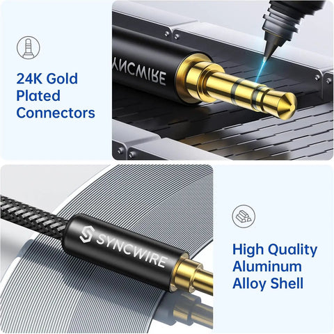 Nylon Braided 3.5mm Aux Cable 3.3ft 1m HiFi Sound With Dope Tangle Free Build For Headphones Car Stereos Home Speakers And Any 3.5mm Device Like iPhone iPad iPod Echo And More, 24K gold-plated connector and aluminum alloy shell