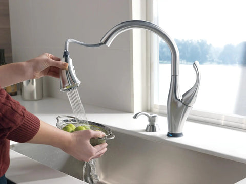 Pilar Kitchen Soap Dispenser For Sinks High Arc Design Arctic Stainless 13 Ounce Refillable Bottle near faucet