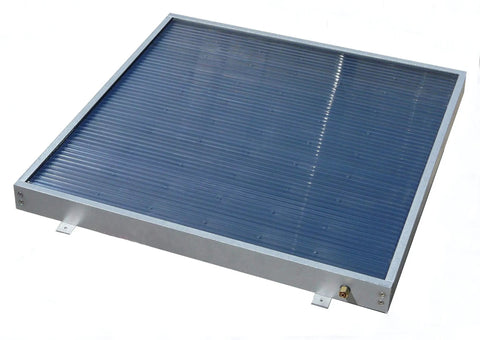 5 Panel Hybrid Solar Water Heater Kit Single Row Design Straight Up Energy Saver solar collector panel with aluminum frame.