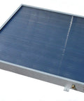 Top Shelf Three Panel Hybrid Solar Water Heater Kit With Automatic Electric Backup Easy Single Row Roof Setup For Home Or Cabin Straight Up Utility Bill Savings, close-up of solar collector panel.