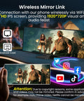 Mega 11.5 Inch Wireless CarPlay Screen With Android Auto HD Touchscreen displaying a movie via wireless mirror link at a campsite.