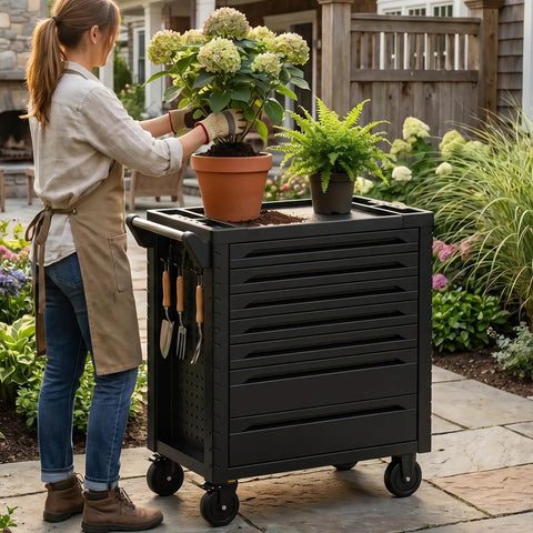 Heavy Duty Rolling 7-Drawer Tool Chest With Lock And Key, Brake Wheels, And Powder Coated 0.8mm Cold Rolled Steel, 34.2W X 18.1D X 37.4H Inches, Sturdy Garage Shop Storage Cabinet For Tools And Gear in garden use