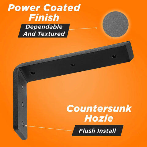 10 Inch Heavy Duty Steel Shelf Brackets Two Pack For Granite And Wood Countertops Black Wall Mounted Floating Shelf Supports