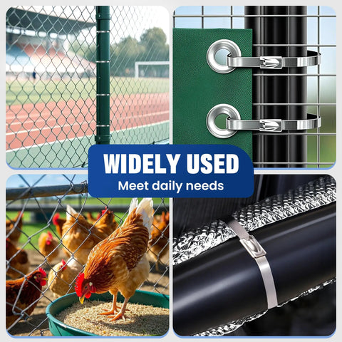 Heavy Duty Stainless Steel Cable Tie Gun Kit With 150 Zip Ties In Three Sizes for fencing and structural reinforcement display