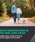 Couple walking dog in park, promoting Unisex Athletic Shoe Insoles With Moldable Arch Support And Cushioned Shock Absorption.