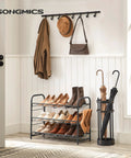 Sturdy 3 Tier Shoe Organizer Rack For Closet And Entryway, Holds Up To 12 Pairs, Metal Shoe Shelf With Adjustable Tilt Angle, Black