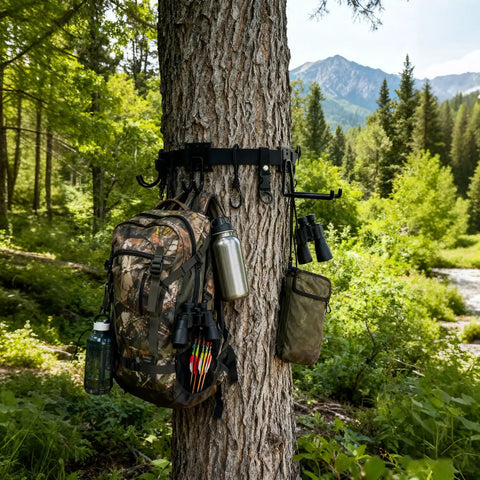 8 In 1 Strap Hangers Kit With Bow Hanger And Multi Hook Gear, Rugged Tree Stand Accessory That Keeps Your Gear Up, 3 Metal Gear Hooks And 5 Outdoor Hooks, Storage Bag Included For Hunting Camping Hiking