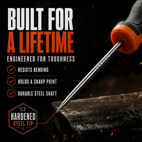 Premium Four Inch Scratch Awl Built Tough As Nails For Leather Work And Woodshop Crafts Features Slick Hardened Steel Point on wood