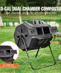 Beefy Dual Chamber 43 Gallon Compost Tumbler With Rotating Design And Two Doors shown in outdoor garden setting