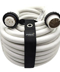 Rock Solid Heavy Duty Marine Shore Power Extension Cord, 50 Amp 100 Foot neatly coiled with 4 Prong Ss2-50 Locking Plug.