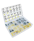 240 Piece Film Box Capacitor Kit With 24 Values Polyester Box Capacitors from 1nF to 1uF MKT PET 63V-100V open box view