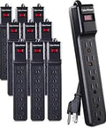 10 Pack Surge Protector Power Strip With 6 Outlets 1200J 125V 12 Foot Cord Black Boss Level Protection For Home Office Electronics