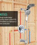 8 Spray Bathtub And Shower Faucet Combo With Dual Shower Heads And Slick Magnetic Handheld 2 In 1 Tub And Shower Trim Kit Chrome Finish Valve Included Easy Upgrade For Modern Bathrooms installed on a wooden panel.