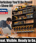 Heavy Duty Large Power Tool Organizer Wall Mount For Garage And Workshop Built Tough Black Metal Tool Rack With Easy Mount System