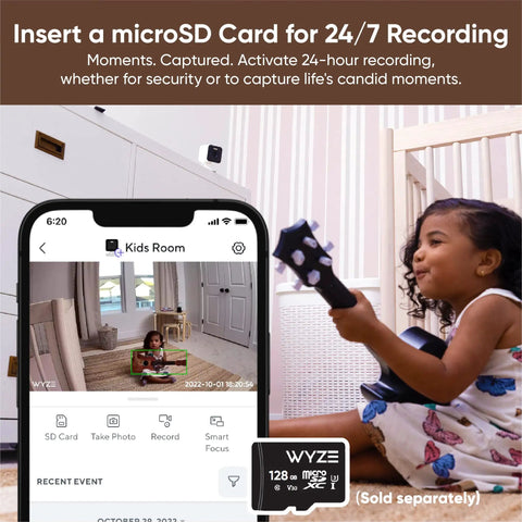 2K Indoor Outdoor WiFi Security Camera With Color Night Vision Edge AI Integrated Spotlight And Siren 2 Way Audio Works With Alexa And Google Assistant White installed near kids' room, showing app interface with video feed.