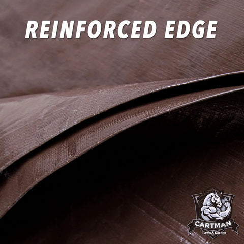 Close-up of reinforced edge on Extra Thick 8x10 Feet Brown Beefed Up Heavy Duty Poly Tarpaulin 20 Mil Waterproof UV Resistant Cover
