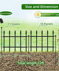 Decorative Metal Garden Fence Panels Set With Stakes Easy Install 11 Inch High By 12 Feet Long Black Yard Border Fence