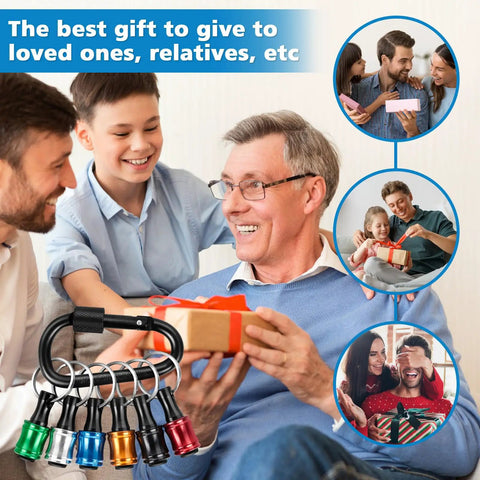 Durable Aluminum Bit Holders For One Quarter Inch Sockets Hex Shank Screwdriver Bit Holder For Impact Driver And Drill Quick Release with keychain, shown as a gift.