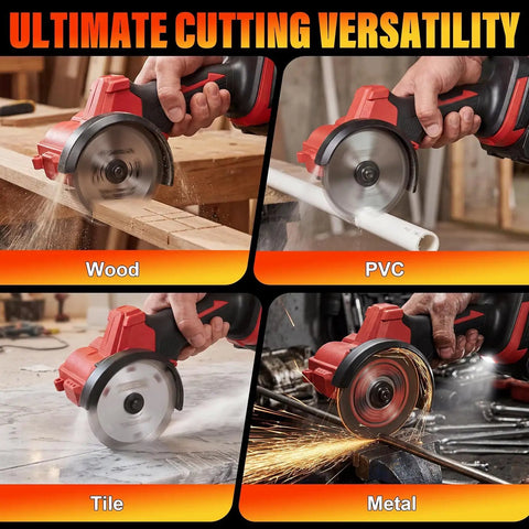 Badass 3 Inch Mini Circular Saw Featuring A Powerful 21V Brushless Motor And Cordless Cut Off Capability For smooth one handed work on wood, PVC, tile, and metal.