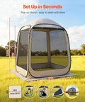 6x6 Ft Pop Up Screen Tent For 4 To 8 People Portable Screen Room Gazebo shown installed on grass with netting and stakes.