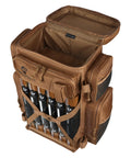 Drift Series 3700 Tackle Backpack With QuikLatch System And Two Rod Holders Coyote Color Open Access With Six Tackle Trays