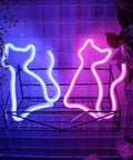 Pink Cat Neon Sign LED Light powered by USB or three AA batteries, wall-mounted for desk, table decor, bedroom, party vibe.