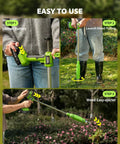 TaskStar 21V Battery Powered Weed Puller Tool With Two 2000Mah Batteries shown in use steps for easy weed removal.