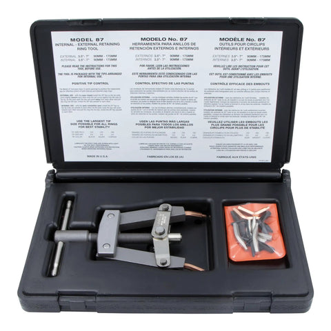 Workhorse Heavy Duty Pliers With Tip Kit 87 For Extra Large Retaining Rings Compact Screw Lever For Easy Install And Removal Pro Grade Heat Treated Alloy Steel Tool Silver in case with accessories