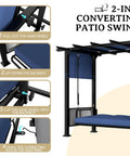 Three Seat Porch Swing Bed With Adjustable Curtains And Cushions For Outdoor Metal Patio Hammock Swing Chair Porch Conversion Steps