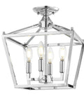 12 Inch Chrome Modern Farmhouse Pagoda LED Lantern Semi Flush Mount Ceiling Light For Kitchen Hallway Entryway And Bedroom, Durable Metal Fixture, Hardwired With Included LED Bulbs For A Quick Easy Upgrade