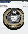 12X2 Inch Manual Adjust Electric Brake Assembly Two Pair For Heavy Duty Trailers Fits 5200 To 7000 Lb Axles, fully assembled view of brake.