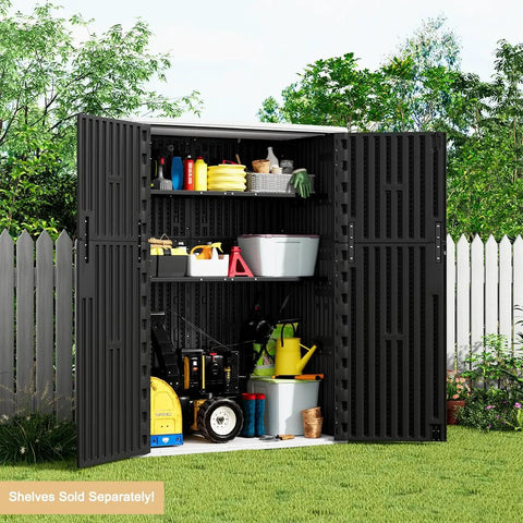 Outdoor Vertical Storage Shed 57 Cu Ft Waterproof Resin Cabinet For Garden Patio Backyard Lockable And Weather Resistant