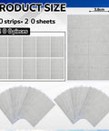 Copper Fabric Strips With Conductive Adhesive, 200 Pcs Pack, 1.18 X 1.5 Inches, product size display showing sheets and dimensions