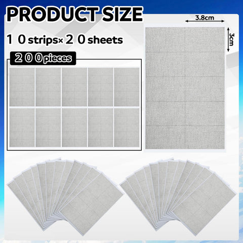 Copper Fabric Strips With Conductive Adhesive, 200 Pcs Pack, 1.18 X 1.5 Inches, product size display showing sheets and dimensions