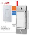 Smart Home Electrical Switches With QuickFit And SimpleWire Technologies for easy install shown with packaging and metal terminals.