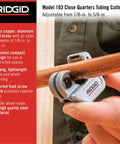 Close Quarters Tubing Cutter For One Eighth To Five Eighths Inch Copper Aluminum Brass And Plastic Tubing in use cutting pipe