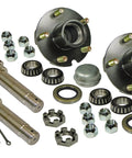 Pair Of 5-Bolt On 4-1/2 Inch Hub Assembly Includes Two Square Stock 1 Inch Straight Spindles Pre Installed Bearings Castle Nuts And Cotter Pins Ready To Install Wheel Hub Set