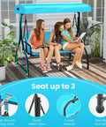 Three Seat Outdoor Porch Swing 2 In 1 Swing Glider With Adjustable Canopy Weatherproof Fabric Removable Cushions on patio.
