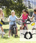 Children on bikes with Two Pieces Two Finger Bicycle Brake Levers For Mechanical And Linear Pull Brakes Aluminum Alloy Adjustable V Brake Levers For Small Hands Black Kids Bike Accessory displayed inset.