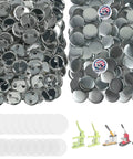 200 Sets Of 25mm Button Making Supplies With 800 Pieces Total Includes 0.98 Inch Metal Blank Badges And Paper Inserts For DIY Button Maker Machines Fully Compatible With Most 1 Inch Button Makers showing metal shells and badge components