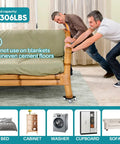 Two men using FaHkns Large Furniture Dolly with 5 swivel wheels to move a sofa, showcasing 3306 lbs capacity and heavy-duty design.