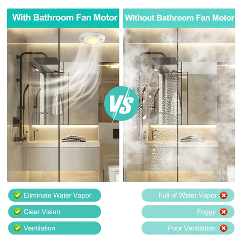 Comparison of a bathroom with and without Replacement Bathroom Fan Motor Assembly For NuTone 763RLN 763RL 769RL Series Exhaust Fans