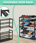 3 Tier Bamboo Shoe Rack Organizer 32.5 Inch Long Holds 9-15 Pairs Stackable Foldable Black with shoes in entryway